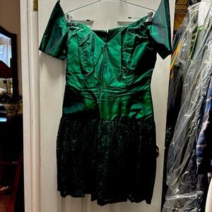 Hand made emerald green off the shoulder cocktail dress